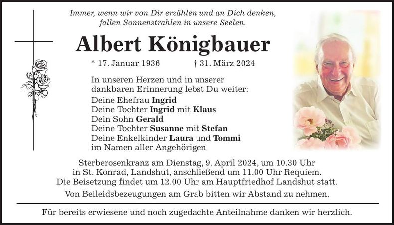 Traueranzeige Albert Königbauer