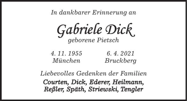 Traueranzeige Gabriele Dick
