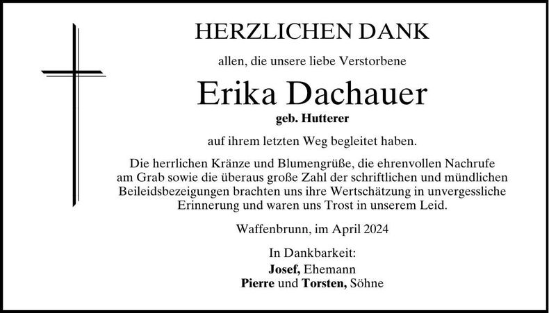 Traueranzeige Erika Dachauer
