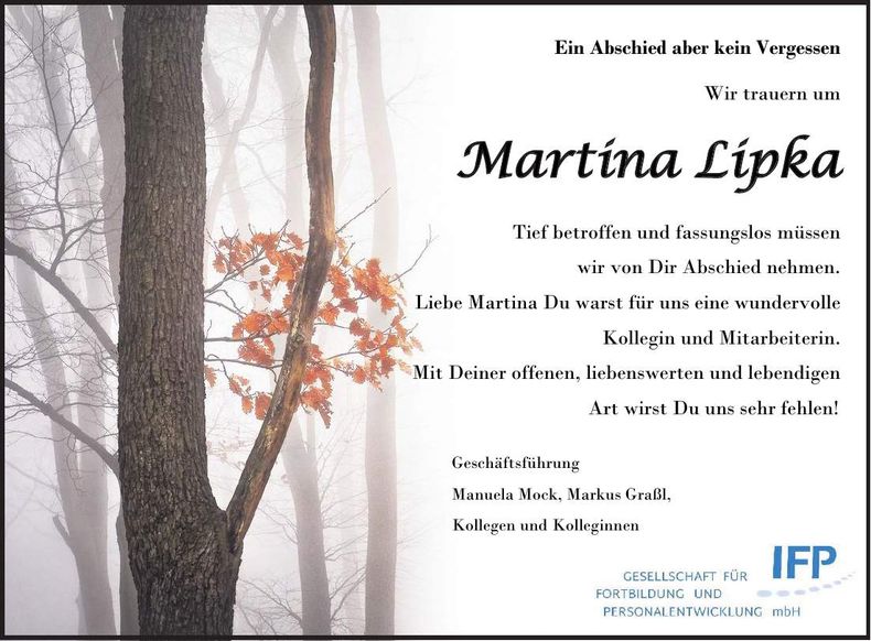 Traueranzeige Martina Lipka