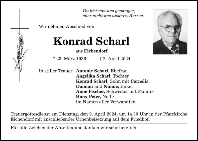 Traueranzeige Konrad Scharl
