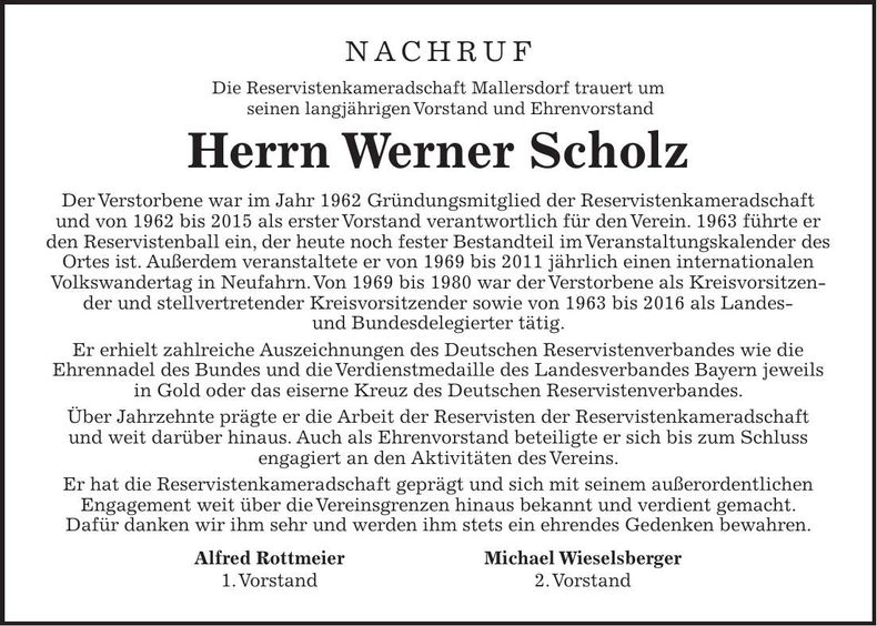 Traueranzeige Werner Scholz
