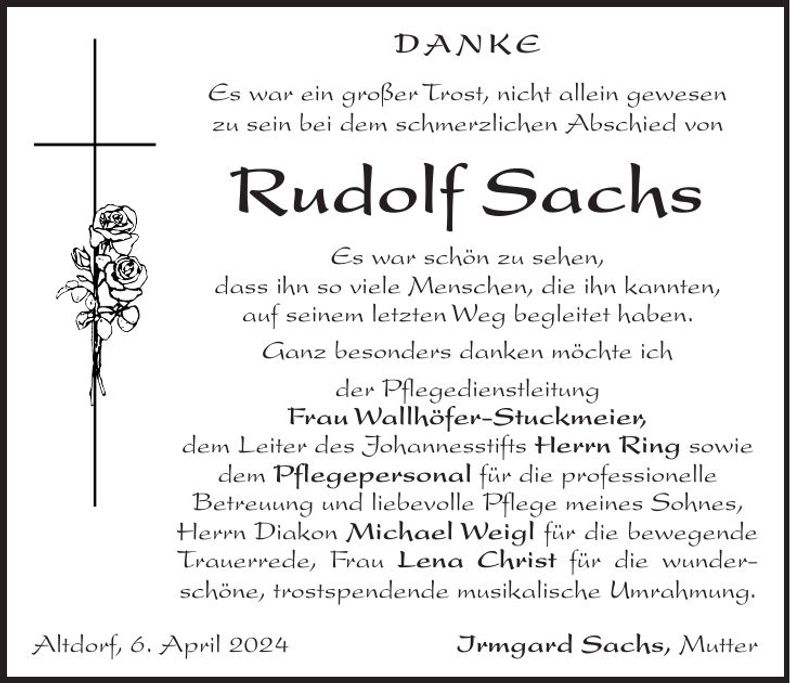 Traueranzeige Rudolf Sachs