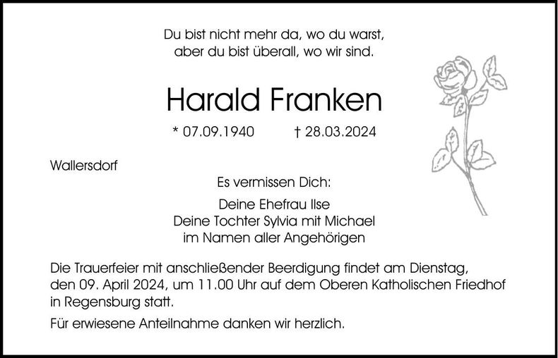 Traueranzeige Harald Franken