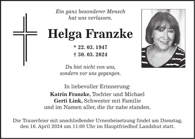 Traueranzeige Helga Franzke