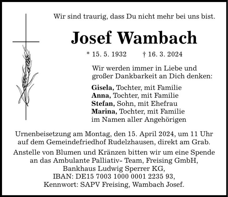 Traueranzeige Josef Wambach