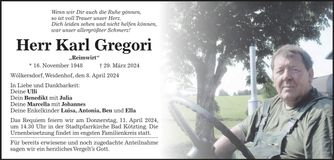 Traueranzeige Karl Gregori