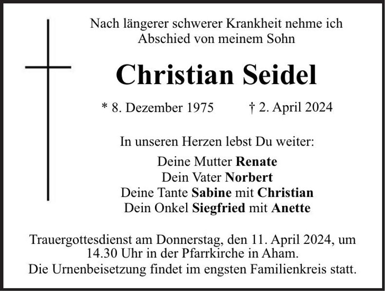 Traueranzeige Christian Seidel