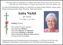 Traueranzeige Anita Nichtl