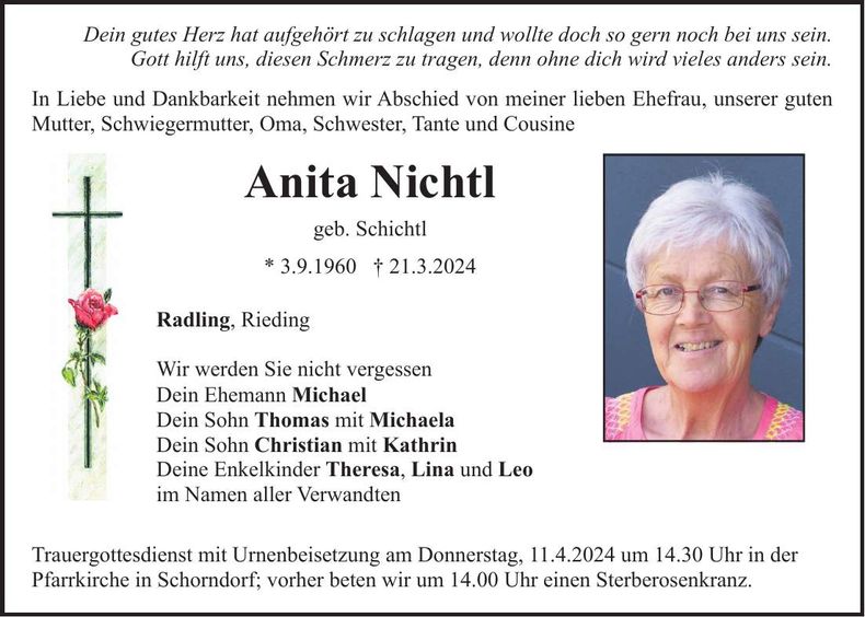 Traueranzeige Anita Nichtl