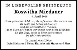Traueranzeige Roswitha Miedaner