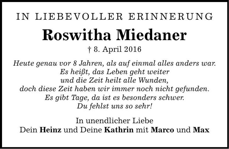 Traueranzeige Roswitha Miedaner