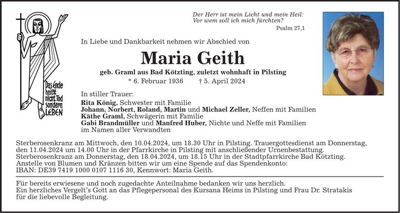 Traueranzeige Maria Geith