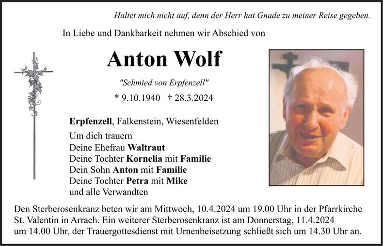 Traueranzeige Anton Wolf