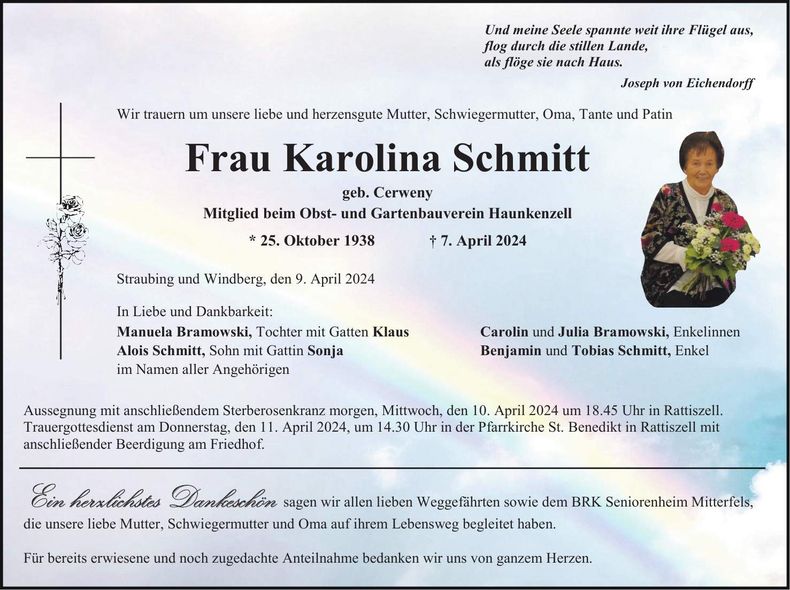 Traueranzeige Karolina Schmitt