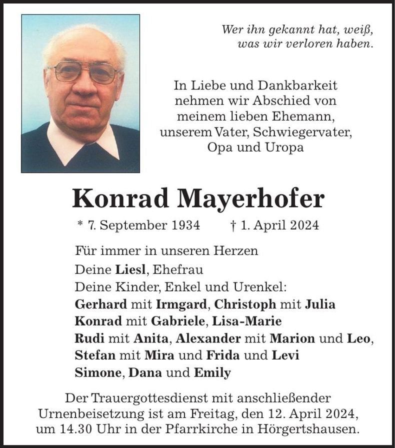 Traueranzeige Konrad Mayerhofer