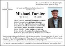 Traueranzeige Michael Forster