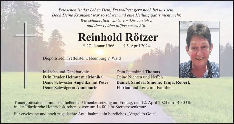 Traueranzeige Reinhold Rötzer