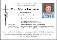 Traueranzeige Maria Lobmeier