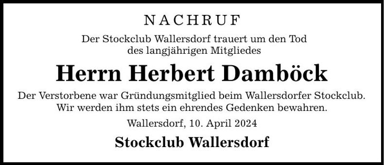 Traueranzeige Herbert Damböck