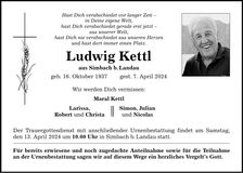 Traueranzeige Ludwig Kettl