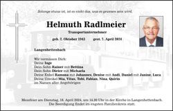 Traueranzeige Helmut Radlmeier