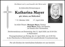 Traueranzeige Katharina Mayer