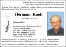 Traueranzeige Hermann Knott