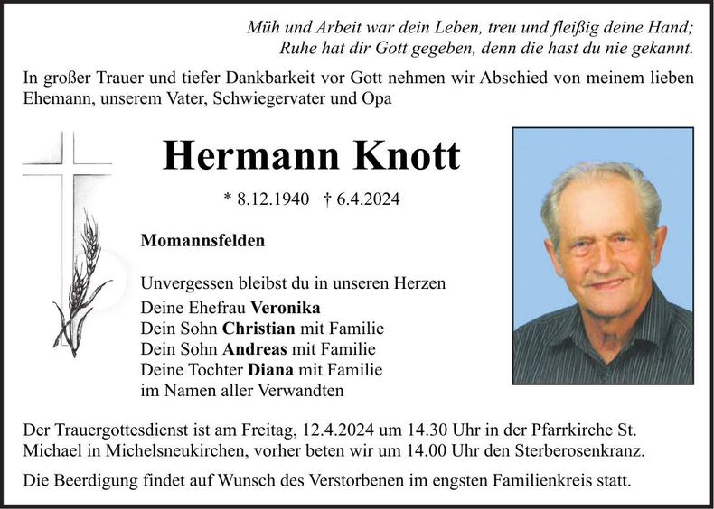 Traueranzeige Hermann Knott