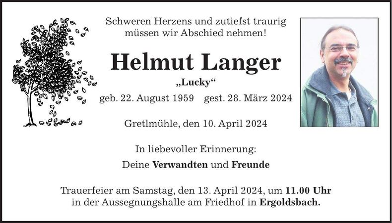 Traueranzeige Helmut Langer