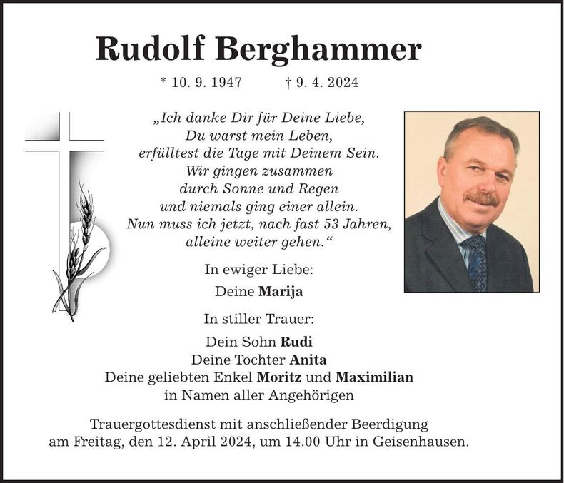 Traueranzeige Rudolf Berghammer