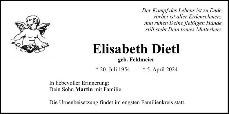 Traueranzeige Elisabeth Dietl