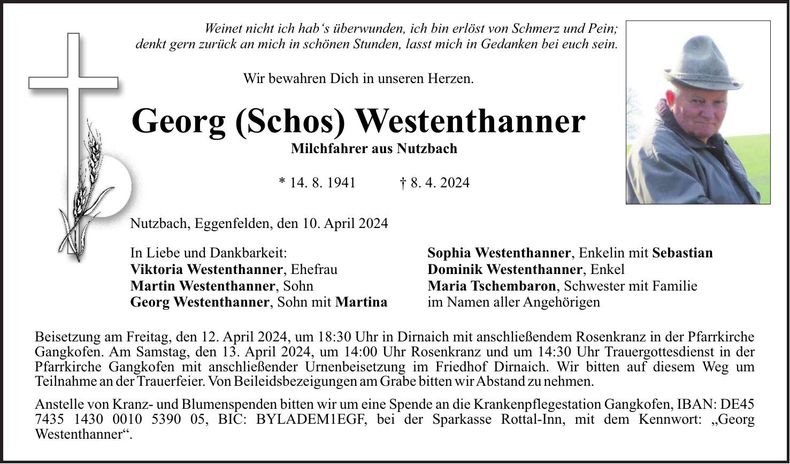 Traueranzeige Georg Westenthanner