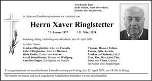 Traueranzeige Xaver Ringlstetter