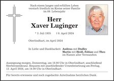 Traueranzeige Xaver Luginger