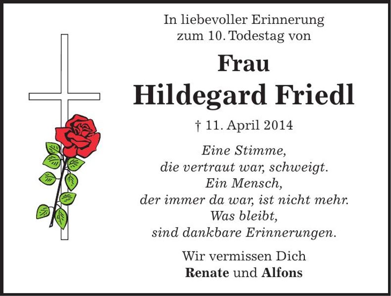 Traueranzeige Hildegard Friedl