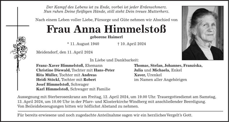 Traueranzeige Anna Himmelstoß