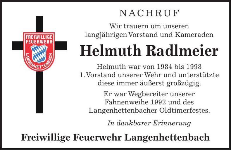 Traueranzeige Helmut Radlmeier