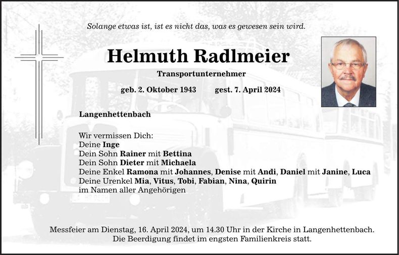 Traueranzeige Helmut Radlmeier