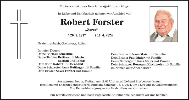 Traueranzeige Robert Forster