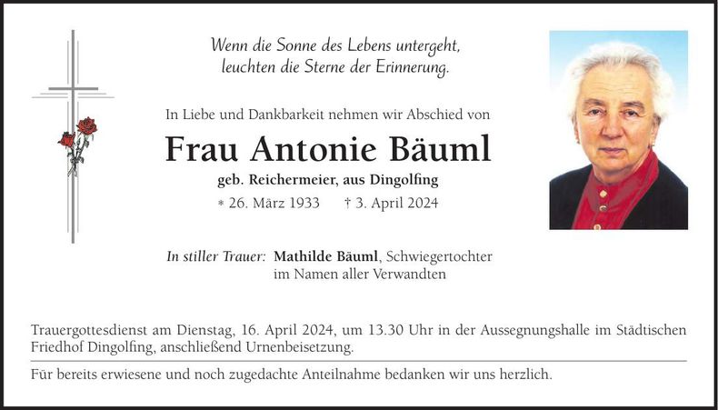 Traueranzeige Antonie Bäuml