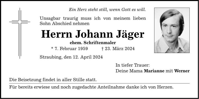 Traueranzeige Johann Jäger
