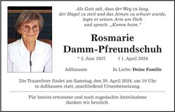 Traueranzeige Rosmarie Damm-Pfreundschuh