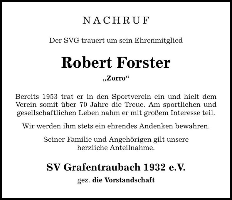 Traueranzeige Robert Forster