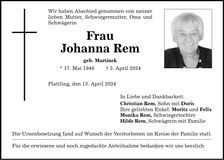 Traueranzeige Johanna Rem