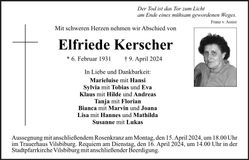 Traueranzeige Elfriede Kerscher