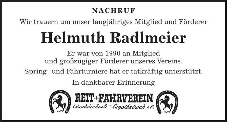Traueranzeige Helmuth Radlmeier