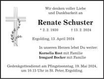 Traueranzeige Renate Schuster