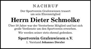 Traueranzeige Dieter Schmolke