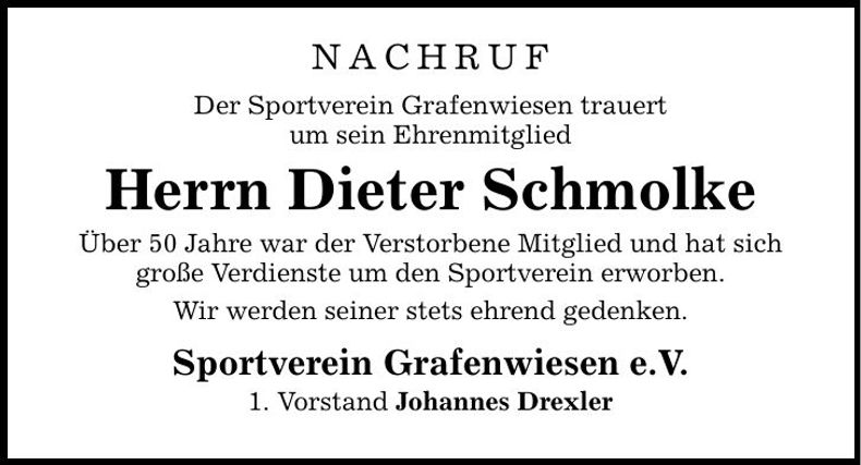 Traueranzeige Dieter Schmolke